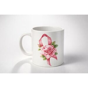 NIB Vintage Avon Pink Ribbon Breast Cancer Awareness Mug Rose Ceramic Hope